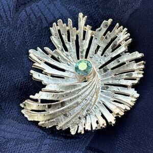 Vintage MCM Weeping Gold Starburst Blue Rhinestone Brooch Pin